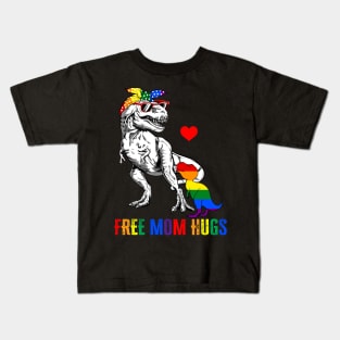 LGBT Free Mom Hugs Dinosaur Rex Mamasaurus Ally Rainbow Flag Kids T-Shirt